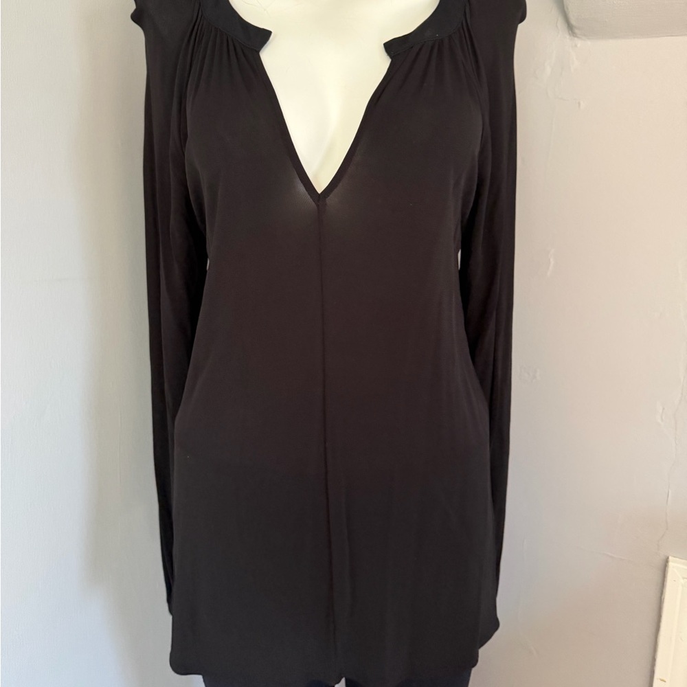 Ann Taylor Black Long Sleeve V-Neck Tunic Top